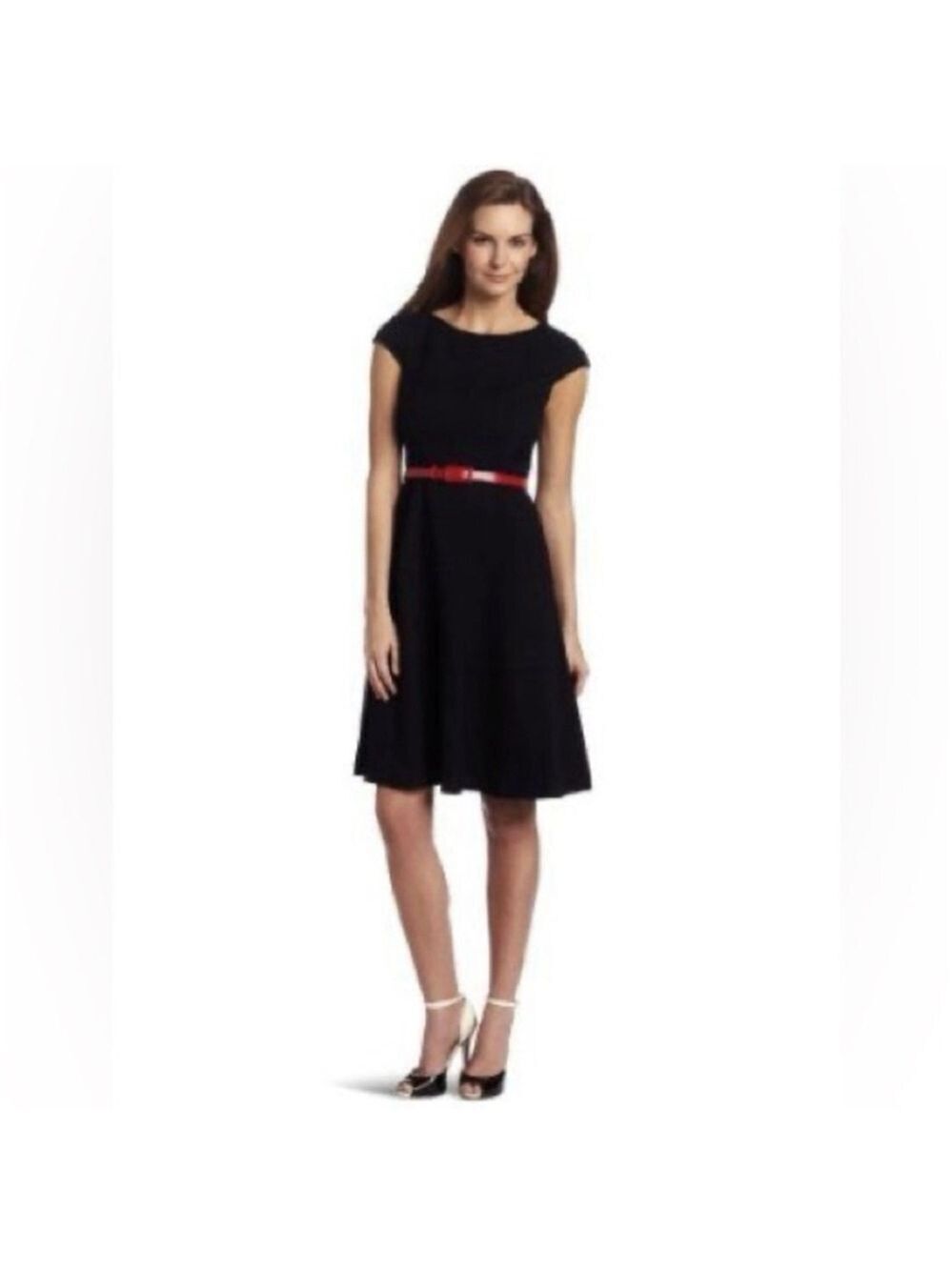 Anne Klein Cap Sleeve Dress Sz 10 Black Textured Work Party LBD Classic Stretch